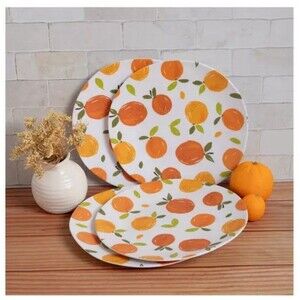 Beautiful Set Of 4 Orange Fruit BPA-Free  Melamine Dessert Plates 10” NEW